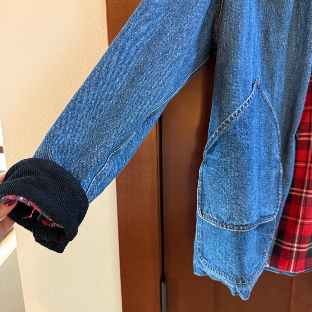 Alex Mill Blue Denim Jacket with Red Plaid Lining - Picture 2 of 4
